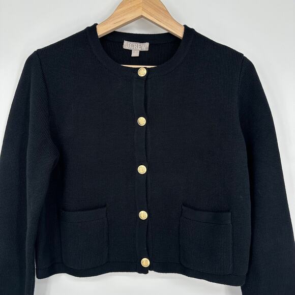 J. Crew Emilie Sweater Lady Jacket Gold Button Pocket Cropped Cardigan Black - Picture 5 of 11